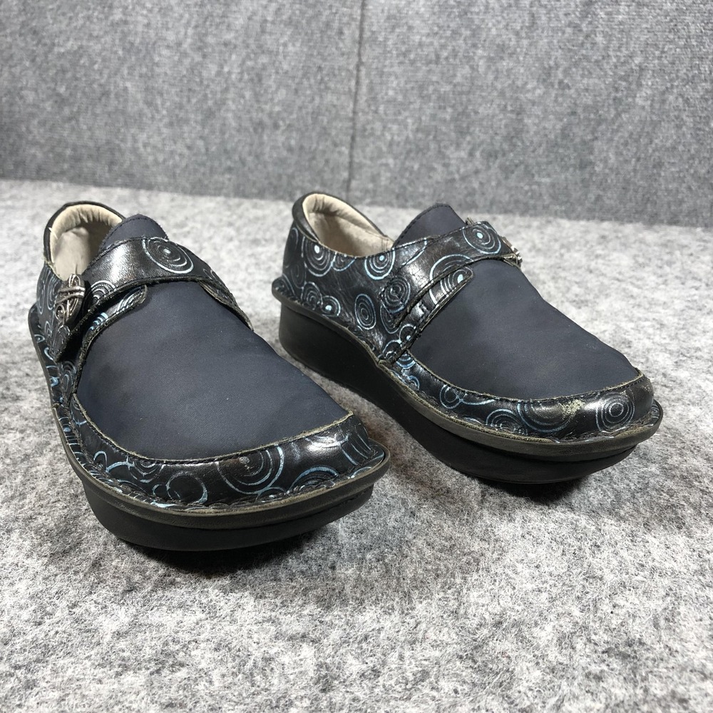 Alegria‎ DEN-587 Blue Leather Comfort Clogs Womens 7.5 Slip On Nurse Shoes